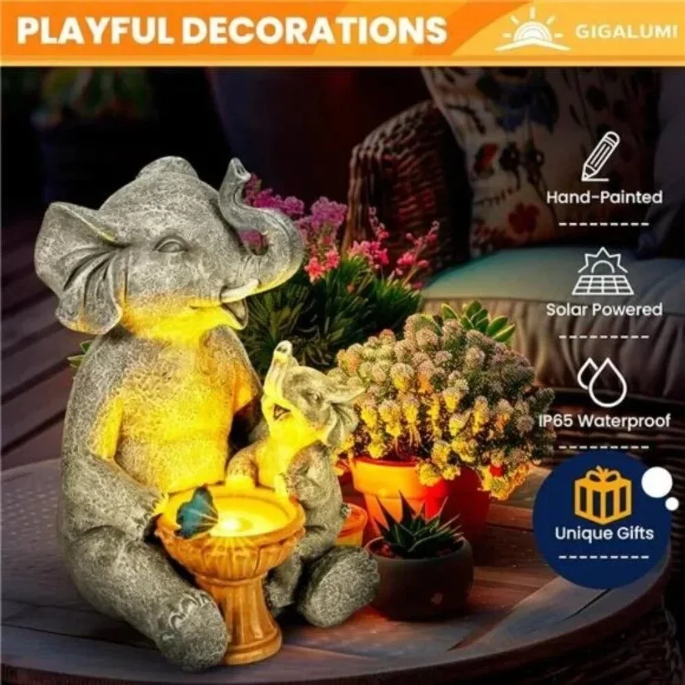 Solar Garden Statues Loving Elephant Garden Decor Lights